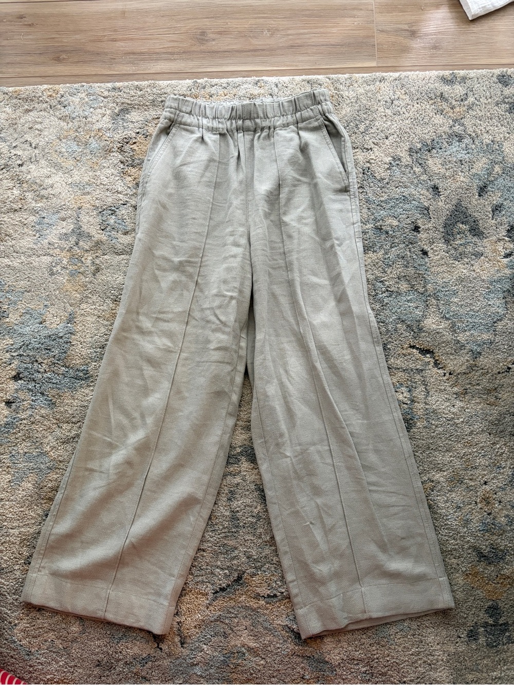 Madewell Wide Leg Ankle Linen Pants in Light green/mint/cream